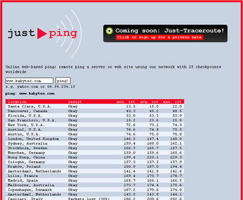 Just Ping: Hacer ping a una página web desde diferentes ubicaciones